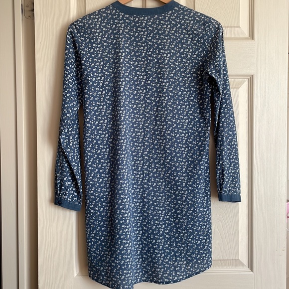 French Blue Cotton Button Front Long Tunic - Picture 2 of 5